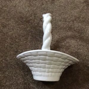 Rope handle milk glass candy dish